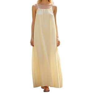 Beacon Cove Yellow 100% Linen Maxi Dress Womens Small Spaghetti Strap Summer